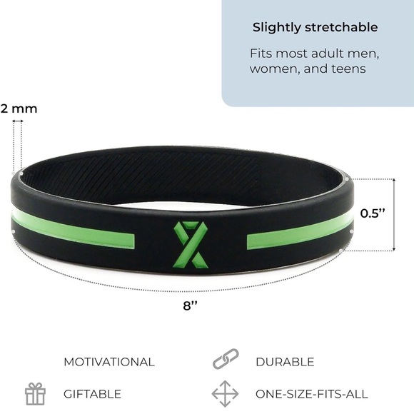 Black and Green Stretchable Wristband - support brain injury/TBI/ assaults - Picture 1 of 5